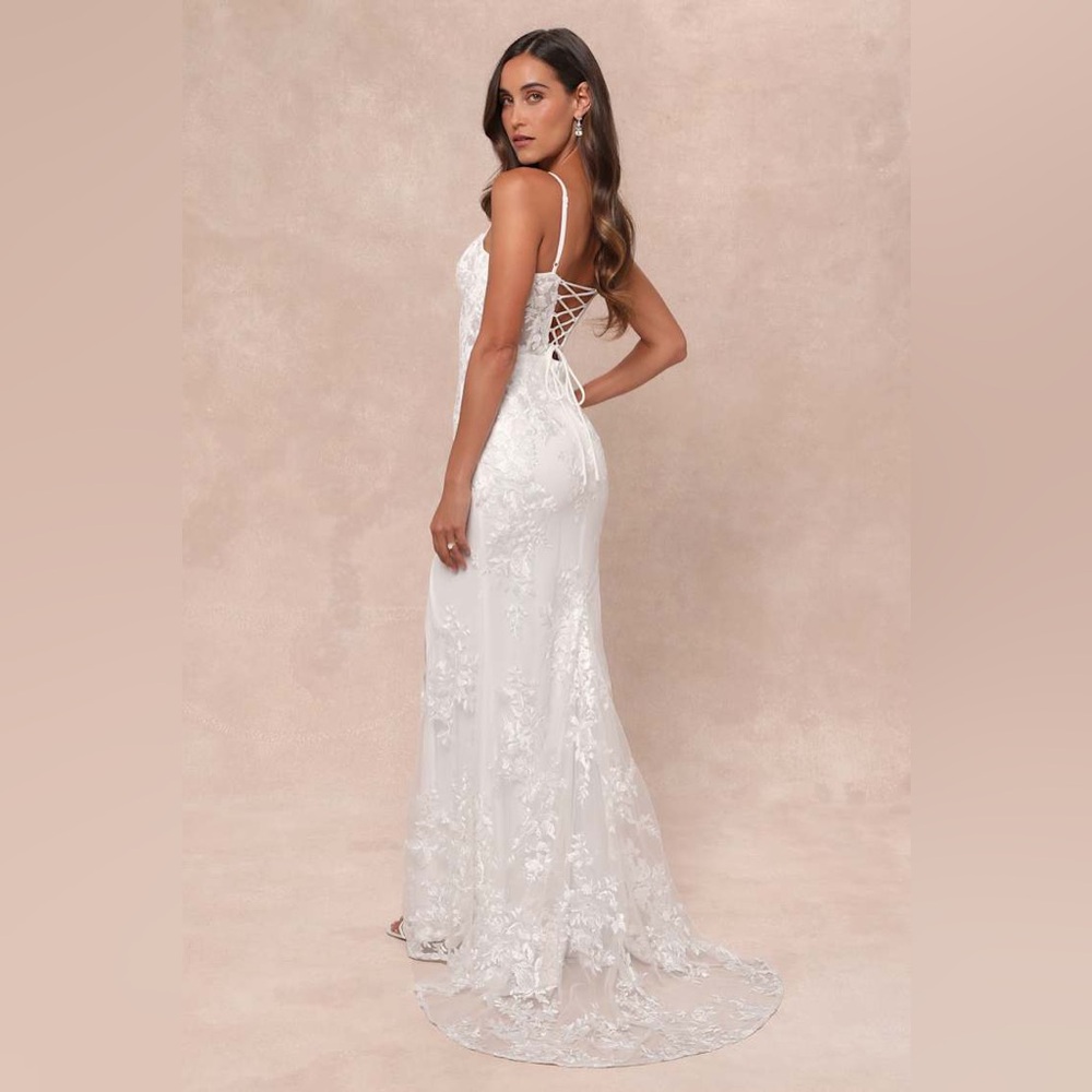 Lulu’s Ethereal Elegance White Embroidered Lace-Up Maxi Dress